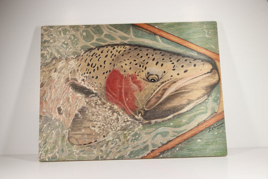 Trout tracks Art - #19 - Realens Rainbow - Wood Painting