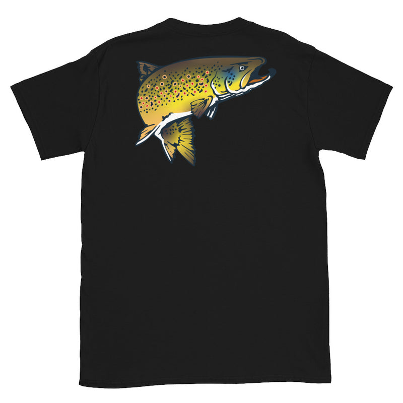 Load image into Gallery viewer, Rocky Mountain Fly Shop - Squatchy Brown Trout Soft Short-Sleeve Unisex T-Shirt
