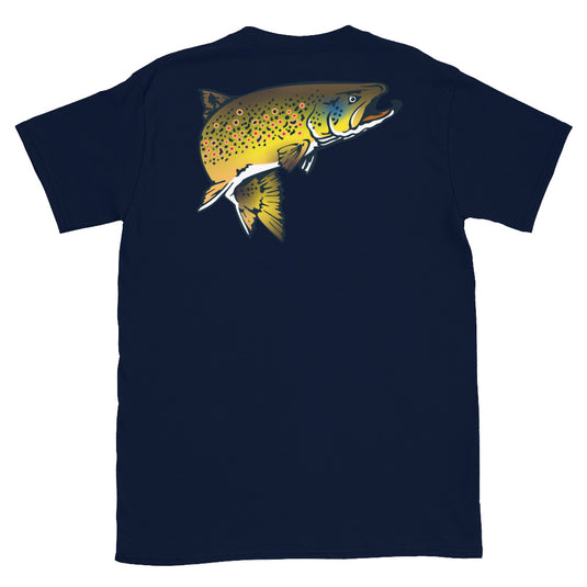 Rocky Mountain Fly Shop - Squatchy Brown Trout Soft Short-Sleeve Unisex T-Shirt