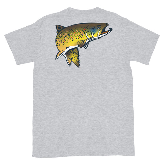 Rocky Mountain Fly Shop - Squatchy Brown Trout Soft Short-Sleeve Unisex T-Shirt