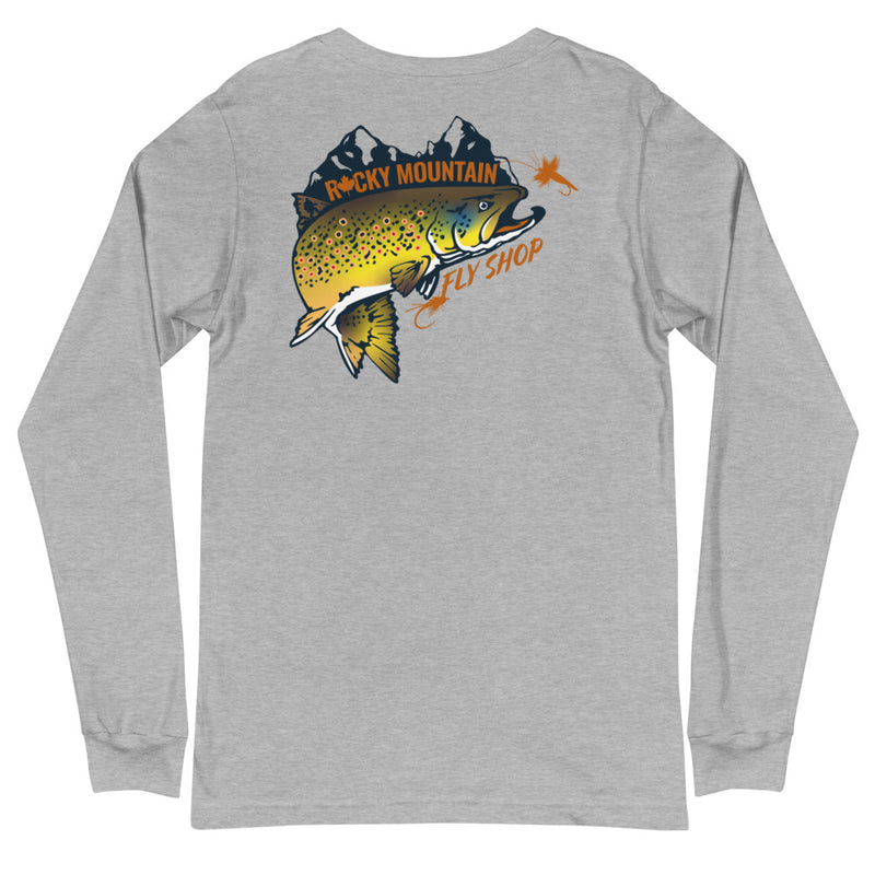 Load image into Gallery viewer, Rocky Mountain Fly Shop - Rocky Mountain &amp; Logo Unisex Long Sleeve Tee
