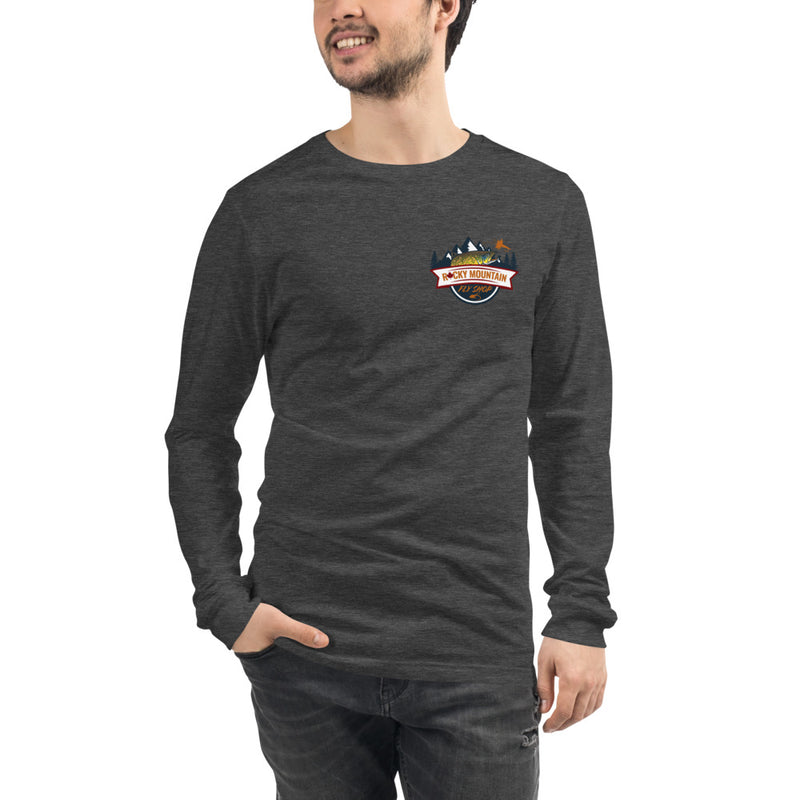 Load image into Gallery viewer, Rocky Mountain Fly Shop - Rocky Mountain &amp; Logo Unisex Long Sleeve Tee
