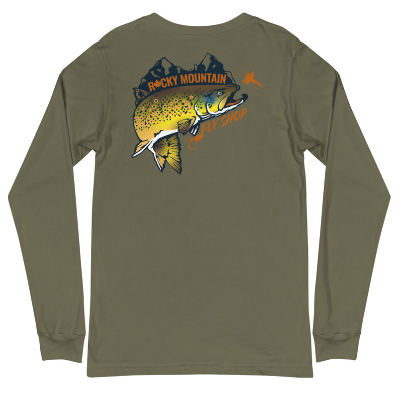 Load image into Gallery viewer, Rocky Mountain Fly Shop - Rocky Mountain &amp; Logo Unisex Long Sleeve Tee
