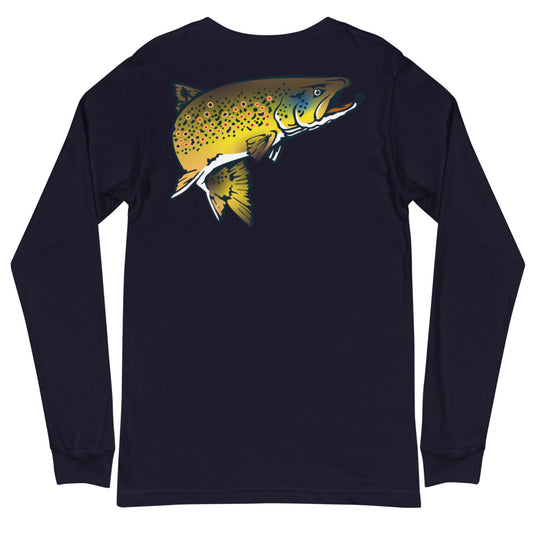 Rocky Mountain Fly Shop - Squatchy Brown Trout Unisex Long Sleeve Tee