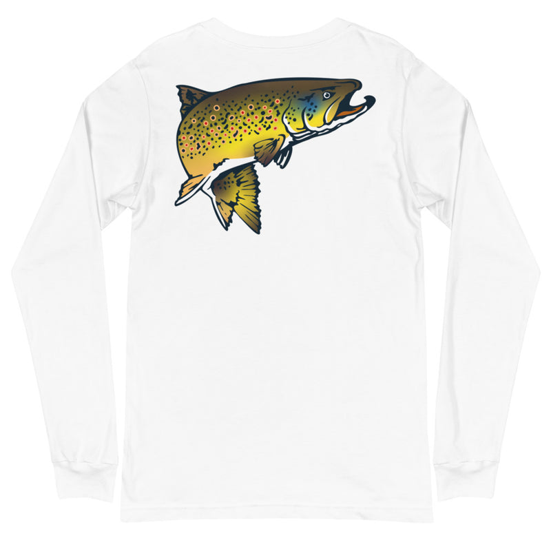 Load image into Gallery viewer, Rocky Mountain Fly Shop - Squatchy Brown Trout Unisex Long Sleeve Tee
