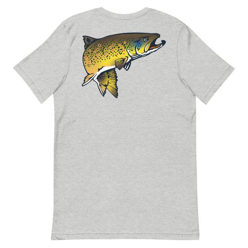 Load image into Gallery viewer, Rocky Mountain Fly Shop - Squatchy Brown Trout Short-Sleeve Unisex T-Shirt
