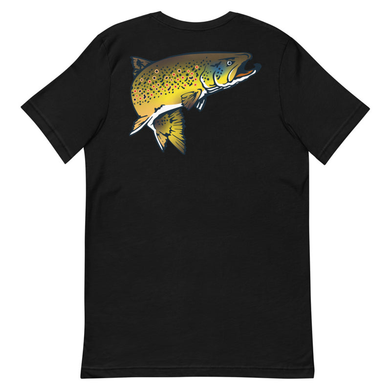 Load image into Gallery viewer, Rocky Mountain Fly Shop - Squatchy Brown Trout Short-Sleeve Unisex T-Shirt
