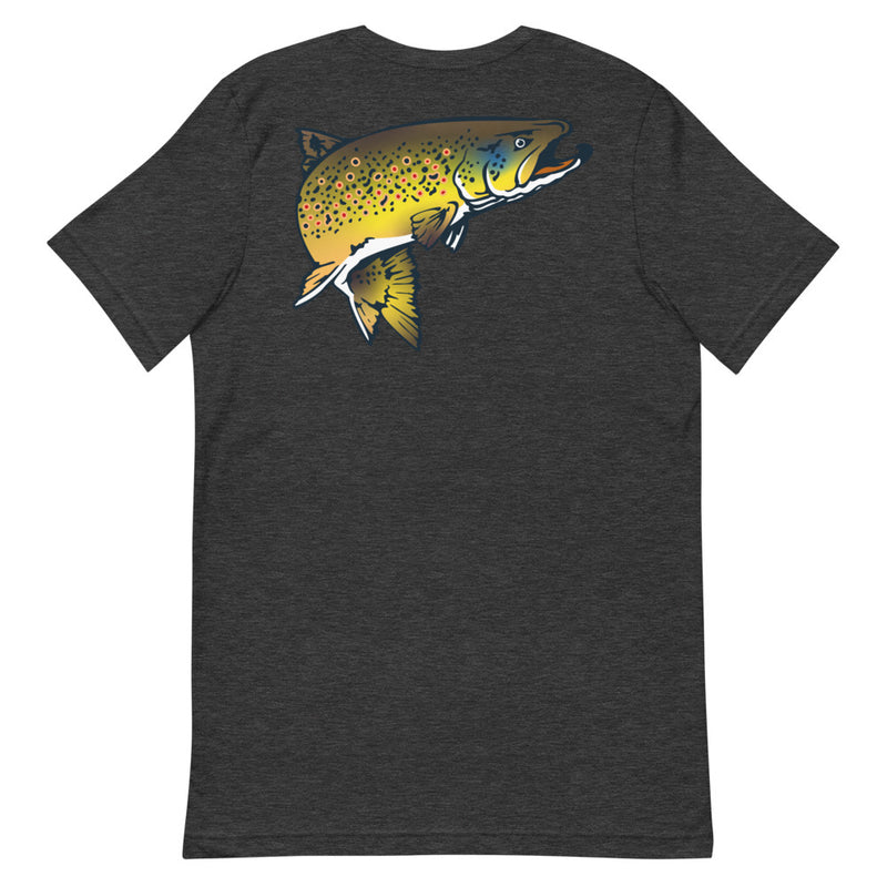 Load image into Gallery viewer, Rocky Mountain Fly Shop - Squatchy Brown Trout Short-Sleeve Unisex T-Shirt
