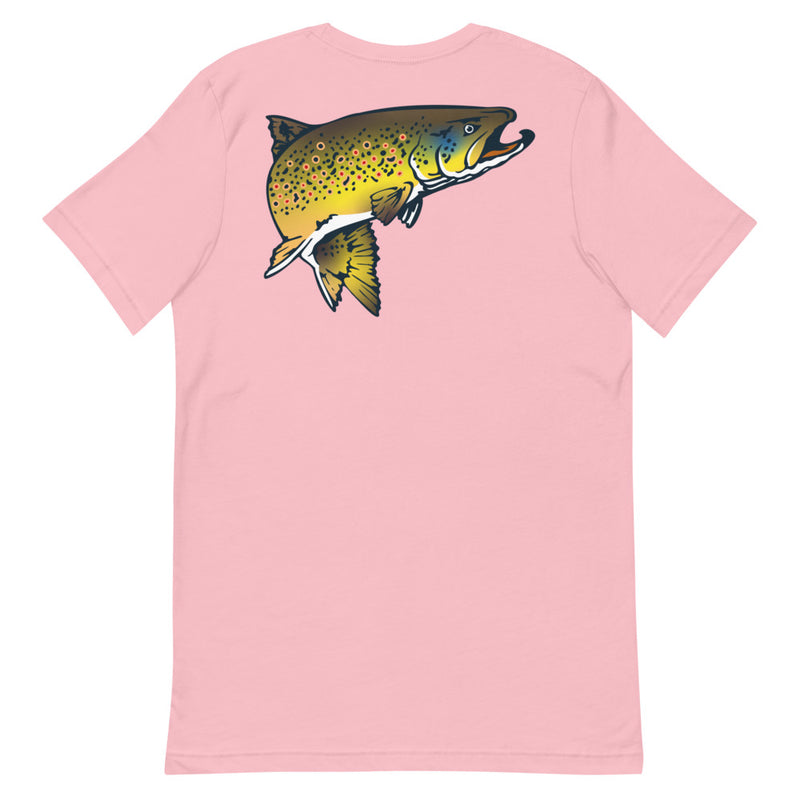 Load image into Gallery viewer, Rocky Mountain Fly Shop - Squatchy Brown Trout Short-Sleeve Unisex T-Shirt
